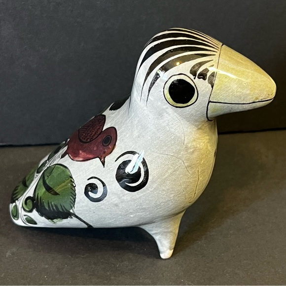 Vintage Hand Painted Tonala Mexican Bird Grey Folk Art Clay Pottery Hand Painted - Picture 1 of 10